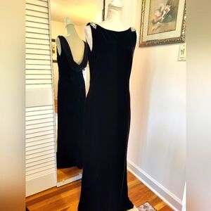 Gorgeous classic black velvet column fishtail gown